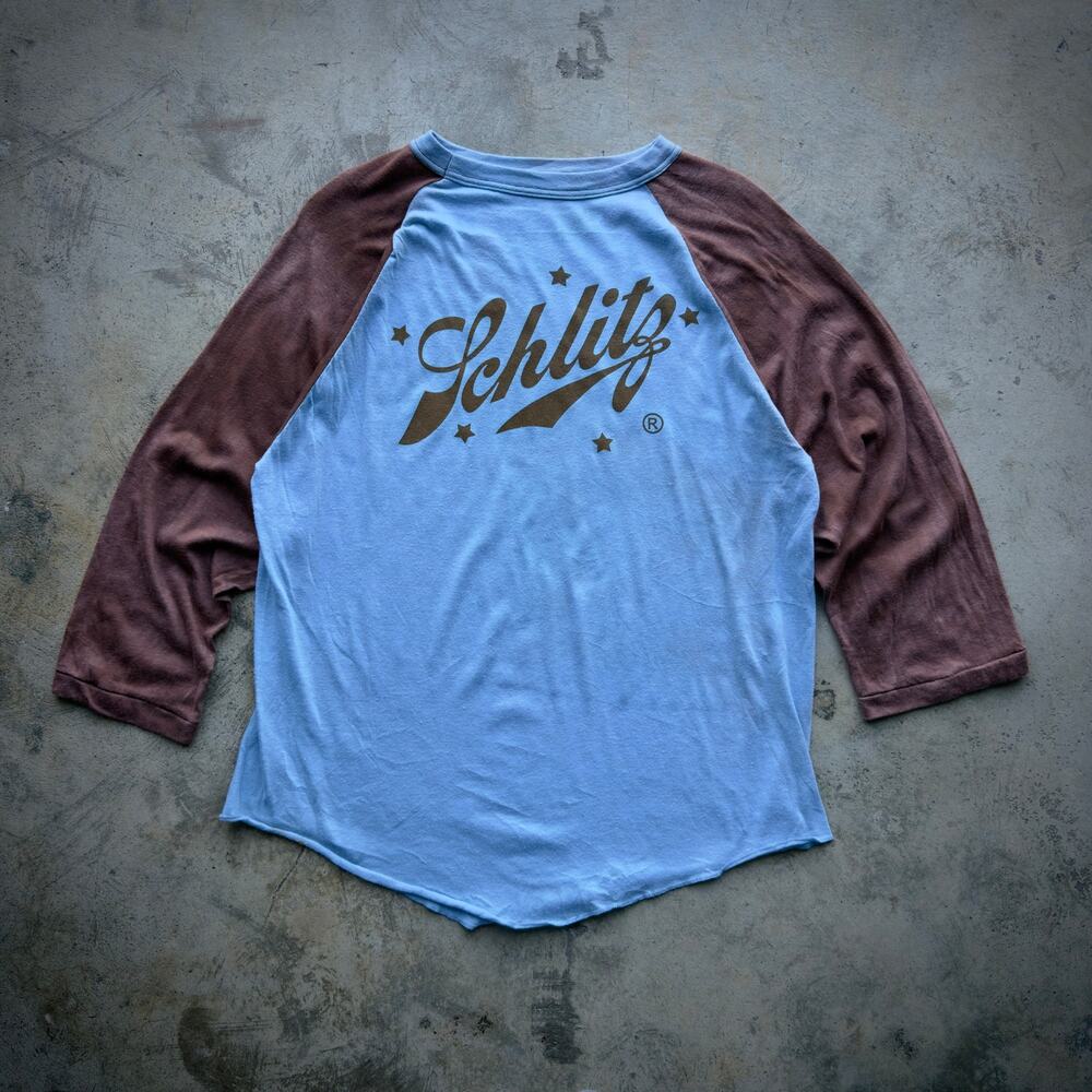 Vintage 70s Schlitz Beer Promo Baseball Tee Sunfaded L